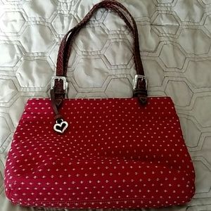Brighton Red Fabric Purse w/ Braided Leathe Straps